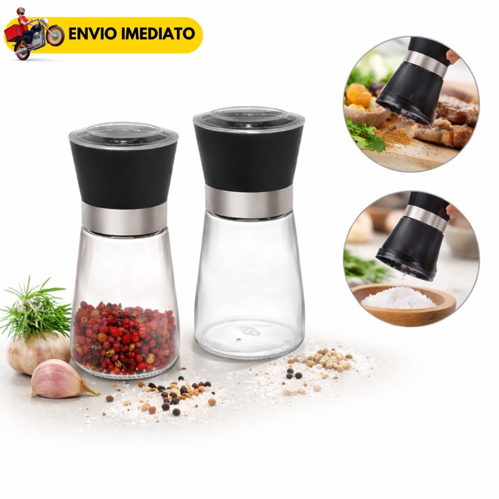 Moedor de Sal e Pimenta Especiarias Manual Ajustável Inox Vidro Gourmet