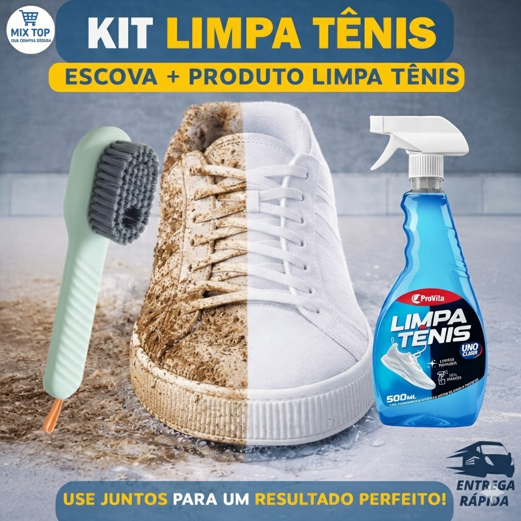Kit Limpa Tênis Profissional + Escova - Restaurador Instantâneo Limpeza Profunda 500ml