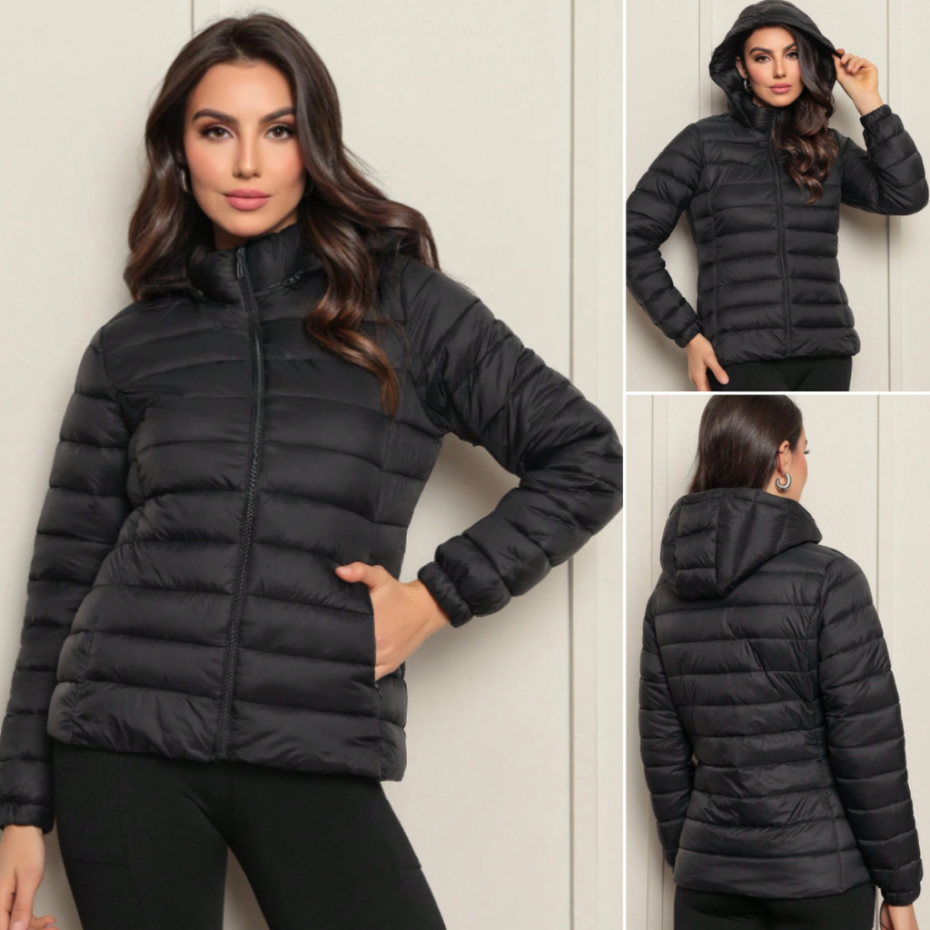 Jaqueta Puffer  Feminino Casaco de Frio Impermeável Bobojaco Com Touca Removivel Intenso