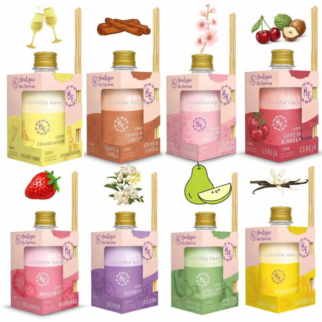 8 Difusor Aromatizador Morango/Baunilha/Jasmim/Champanhe/Cereja Avelã/Cerejeira/Cravo Canela/ Pera