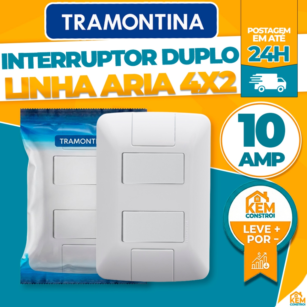 Kit Interruptor Duplo Aria Tramontina 4x2 Tomadas e Interruptores