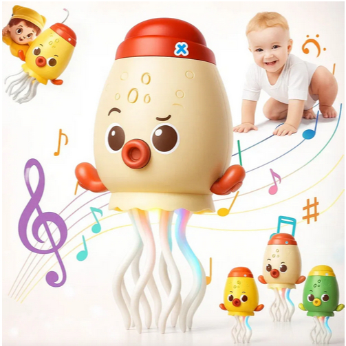 Polvo Dançarino Fujão Infantil Musical com Luzes e Sensor Brinquedo Interativo Recarregável com Varinha