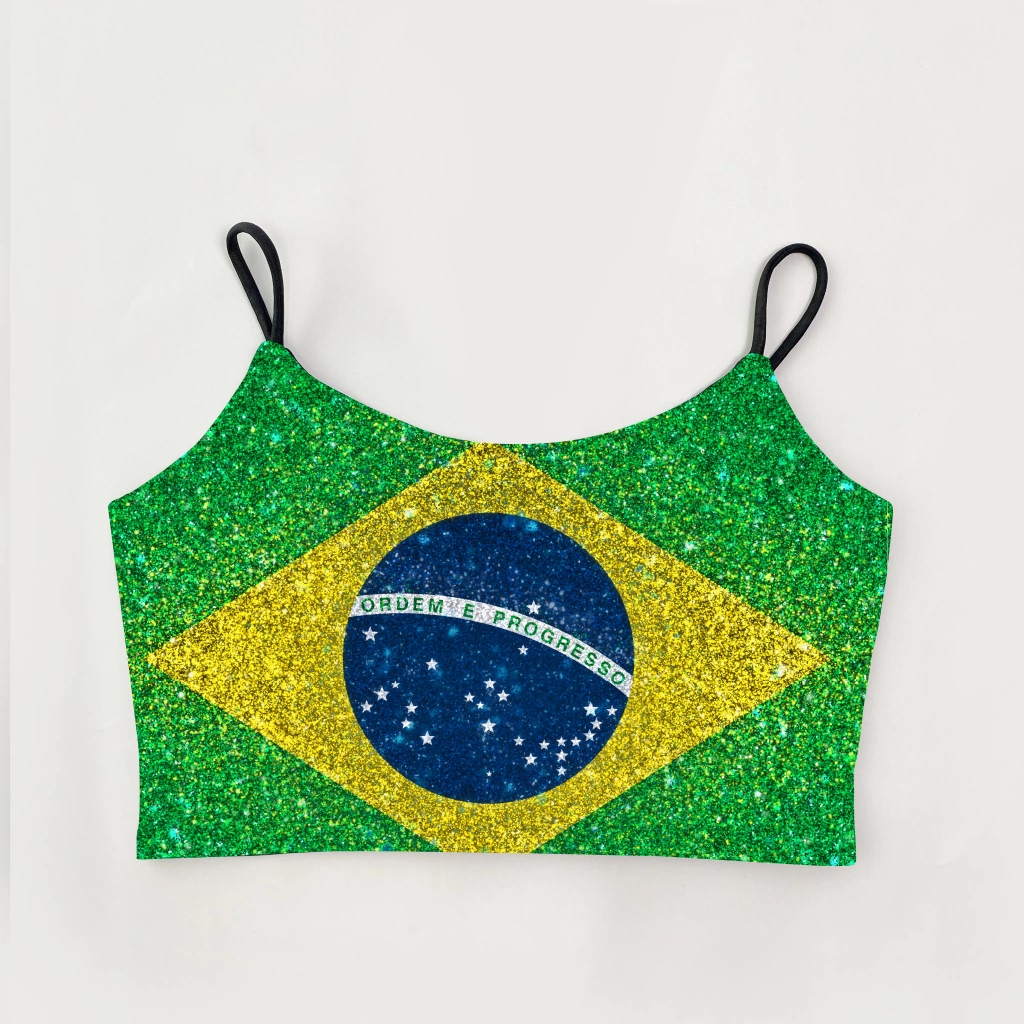 Top Cropped Alça Alcinha Fina Estampado Feminino Bandeira do Brasil