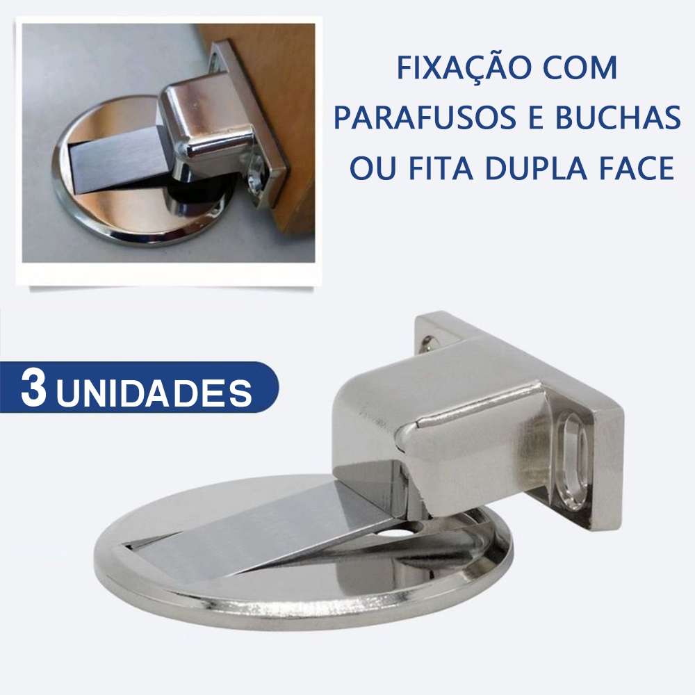 Prendedor Trava de Porta Magnético Slim Cromado Autoadesivo