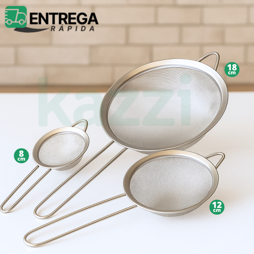 Kit 3 ou 1 peça Peneiras de Inox 8cm 12cm 18cm Tapioqueira Polvilhador Utensílios de Cozinha