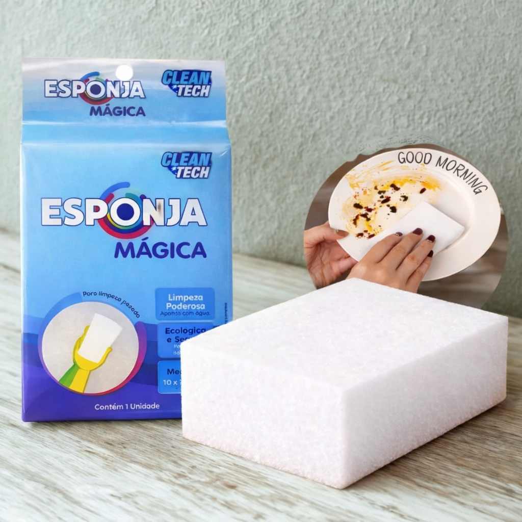 Kit 30 10 5 Esponja Mágica Clean Tech Branca Melamina Bucha Tira Mancha Limpeza Desengordura Nano
