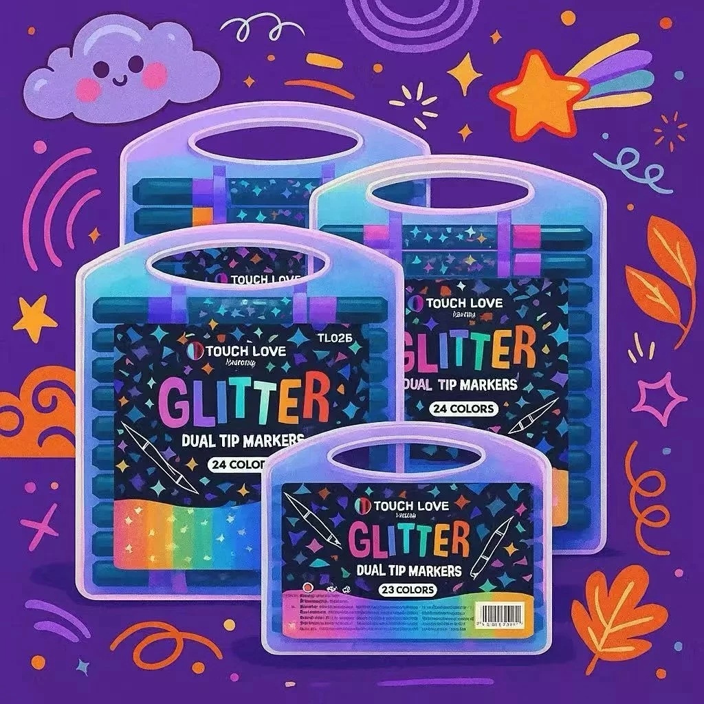 Caneta dupla com glitter (12/24/36/48), marcador duplo brilhante.