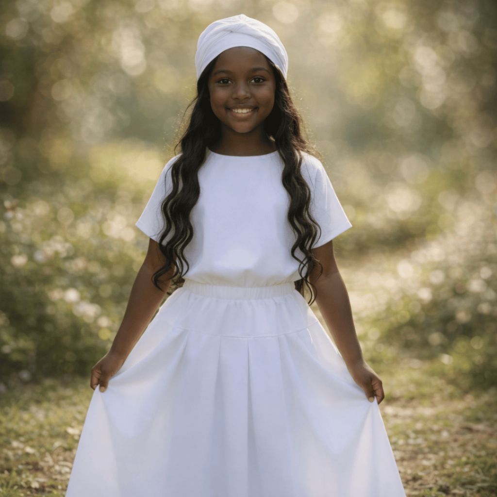 Roupa Infantil Menina Racao Umbanda Candomble Saia+ Camizu +Pano De Cabeça 3 Pecas LUXO FULL Premium