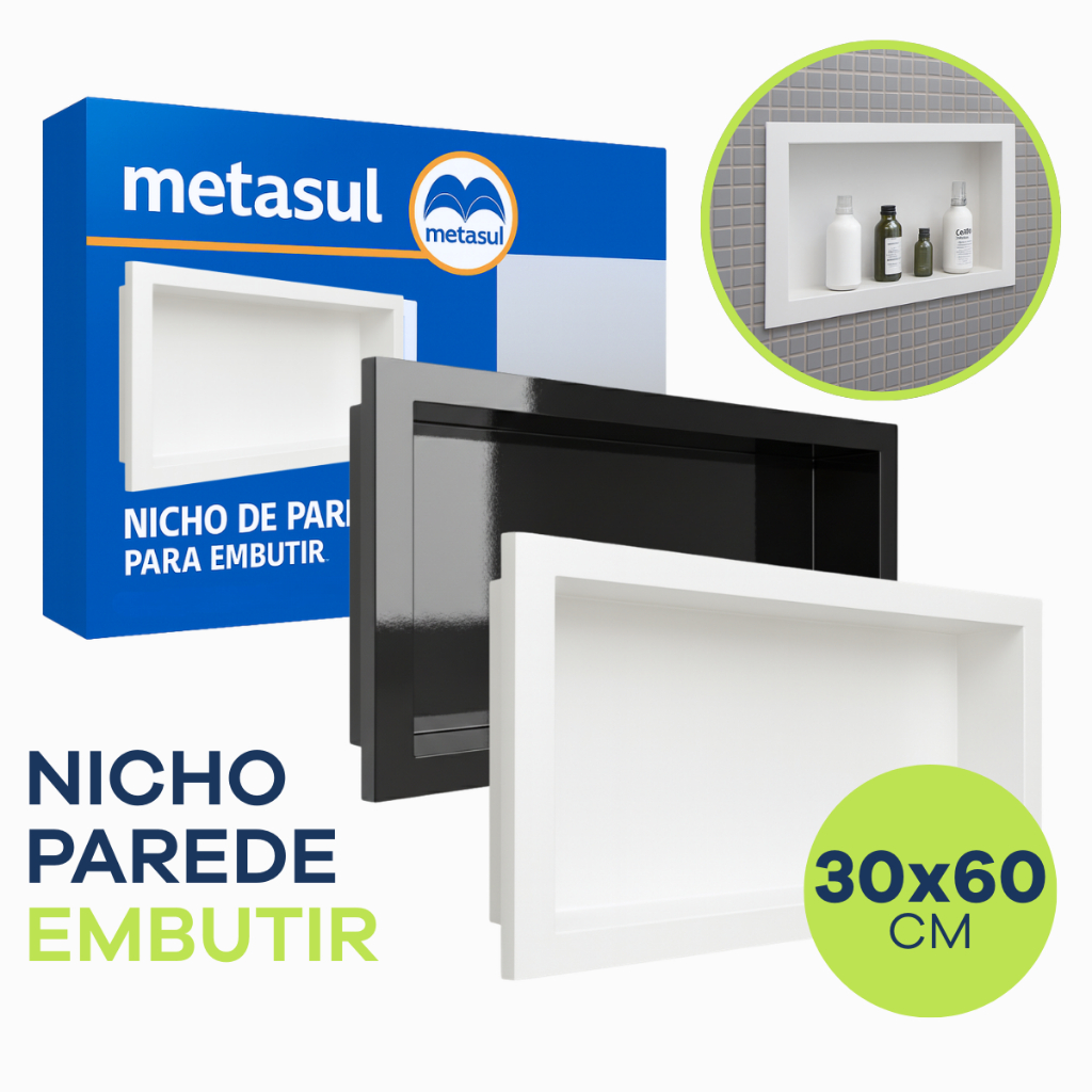Nicho DE EMBUTIR Parede 30x60cm Banheiro e Cozinha Porta Shampoo Multiuso Retangular Branco