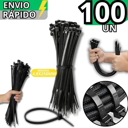 Kit 100 Abraçadeiras Nylon Enforca Gato Preto 150mm x 3.6mm Cinta Plástica Resistente Organizador