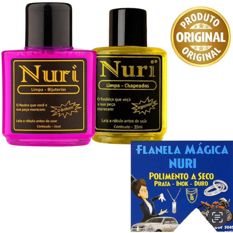 Kit 1 Limpa Bijuterias + 1 Limpa Folheados + Flanela Mágica Nuri Original