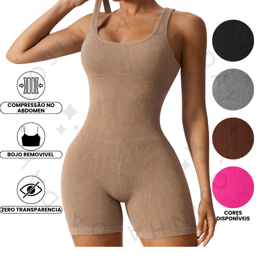 Macacão Curto Zero Transparencia Fitness Academia Treimo Conjunto Yoga Esportivo