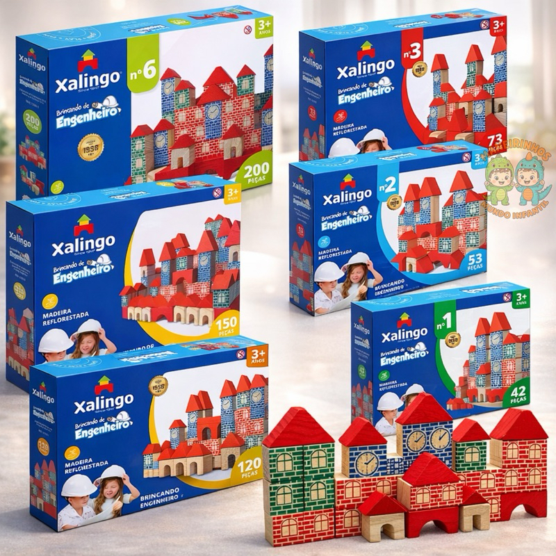 Brinquedo Educativo Brincando De Engenheiro BLOQUINHOS Construção Madeira Montar Infantil Criança