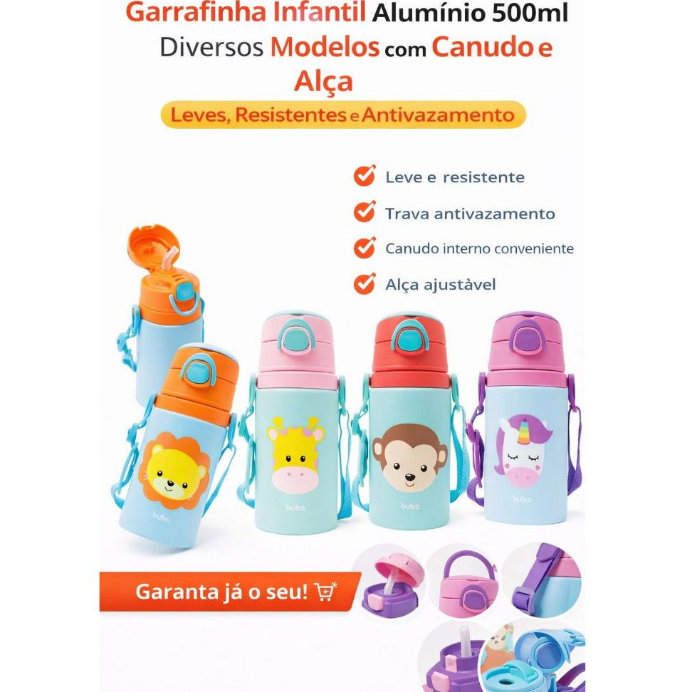Garrafinha De Aluminio Com Canudo Buba Garrafa De Agua Termica Infantil Buba