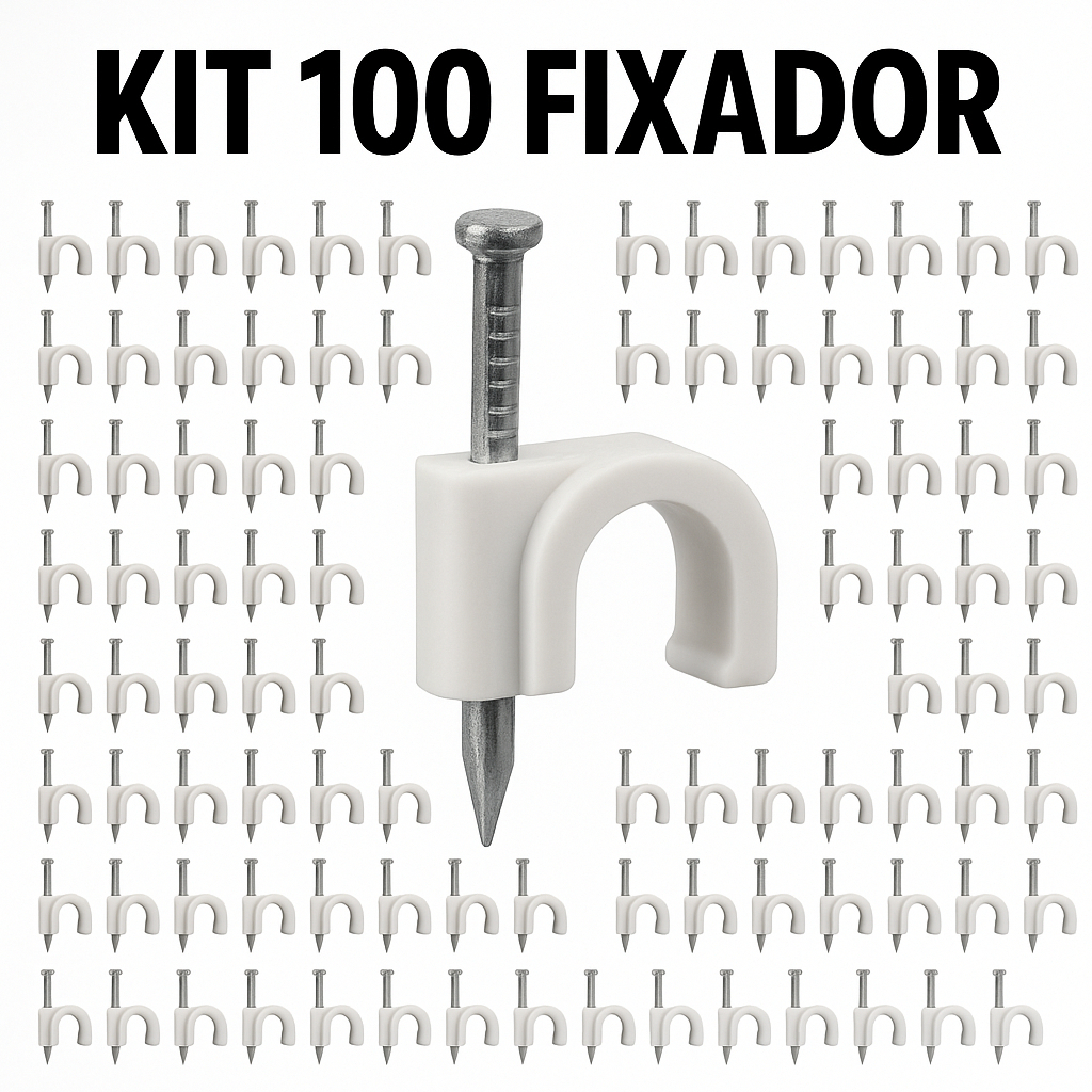 Kit 100 Grampo  Fixa Fio Cabo Coaxial Parede Branco Prego De Aco 8 ou10 mm