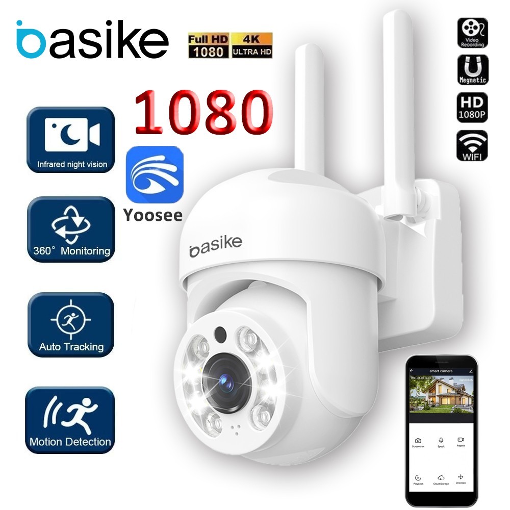 BASIKE 2026 Câmera De Segurança A Prova D'água IP66 360° Visão Noturna Infravermelho YOOSEE 1080P