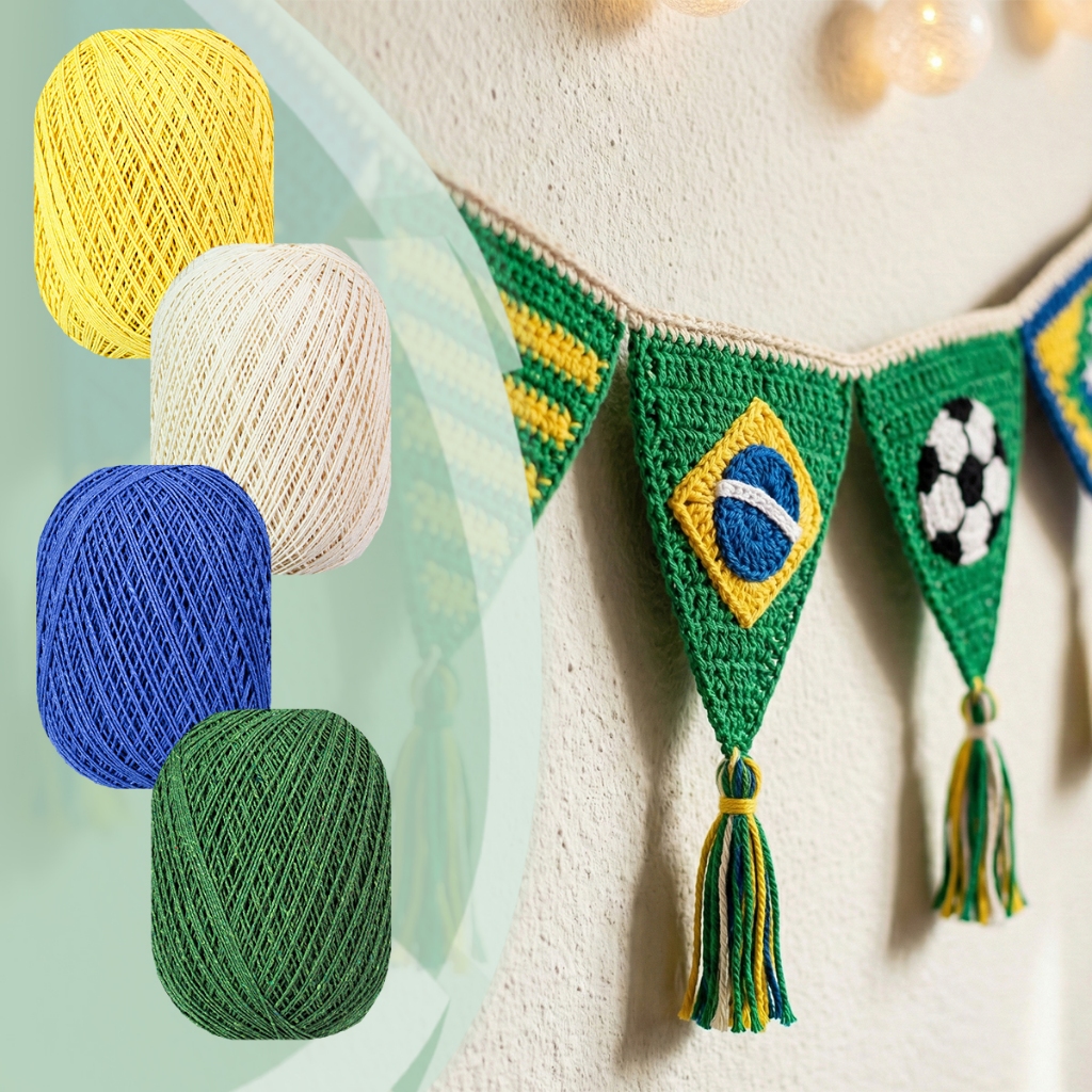 Kit Barbante Malu 8/4 Tex 295 Cores Do Brasil Copa Do Mundo Crochê E Tricô 4 Rolos De 500 Metros