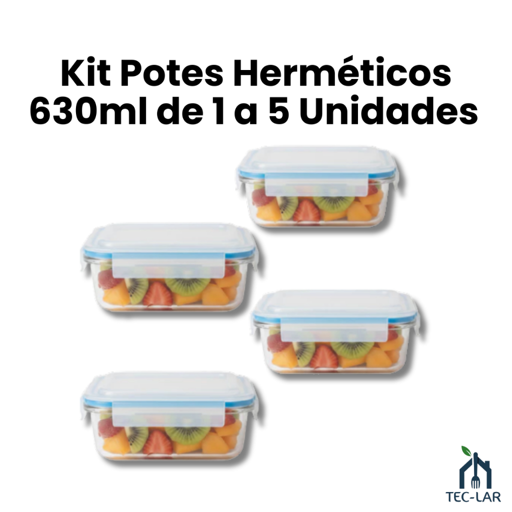 Potes Herméticos Marmita de Vidro 630ml Borossilicato Alta Resistência 1 a 5 Unidades