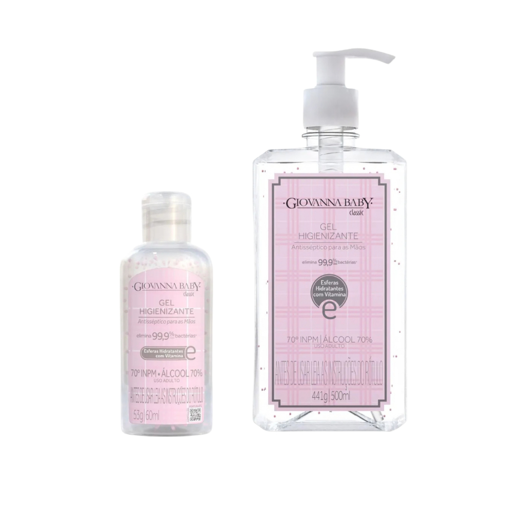 Kit Álcool Gel Giovanna Baby Rosa 70º | 500 ml + 60 ml
