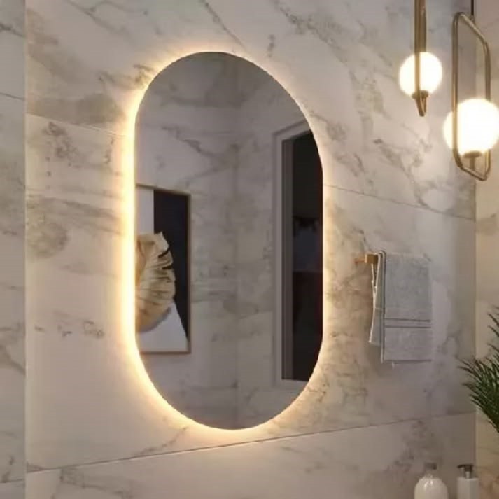 Espelho Oval de Parede com LED Luz Quente e Fria para Banheiro Sala Quarto