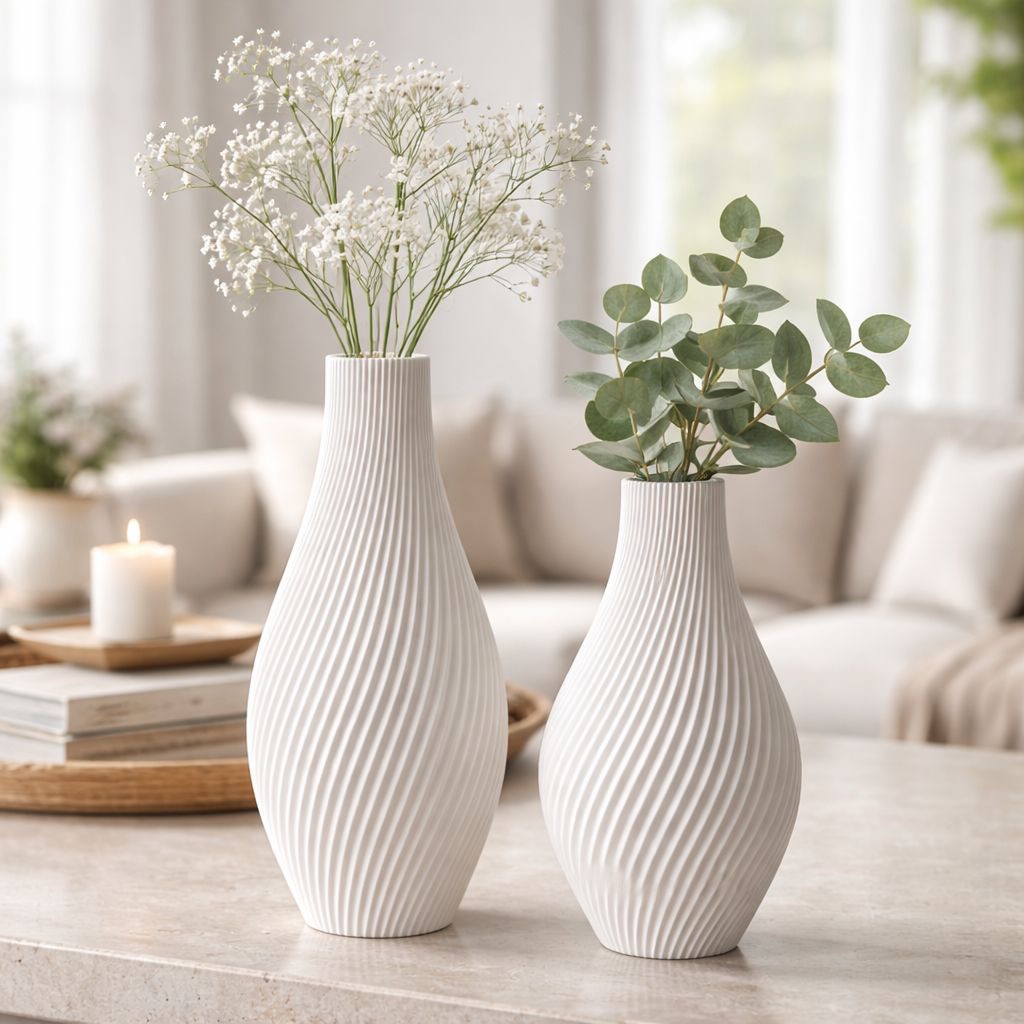 Vaso Decorativo Folhas Secas Espiral Duo 2 Und Casa Escritório Decoração Moderna Par de Vasos Rack Sala Casa Decorada