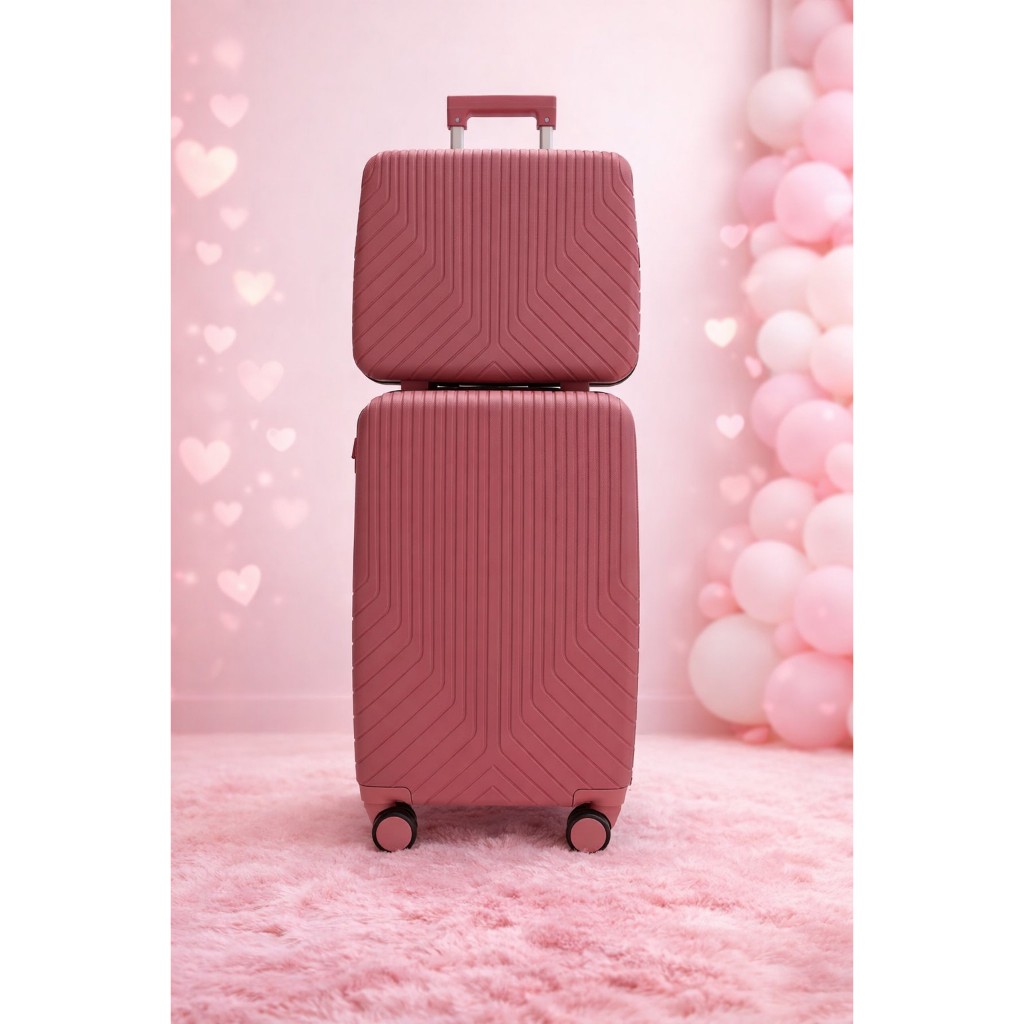 Mala de Viagem Média 23kg+Frasqueira Polipropileno Resistente Rosé Rodinhas 360° Moderna Cadeado TSA