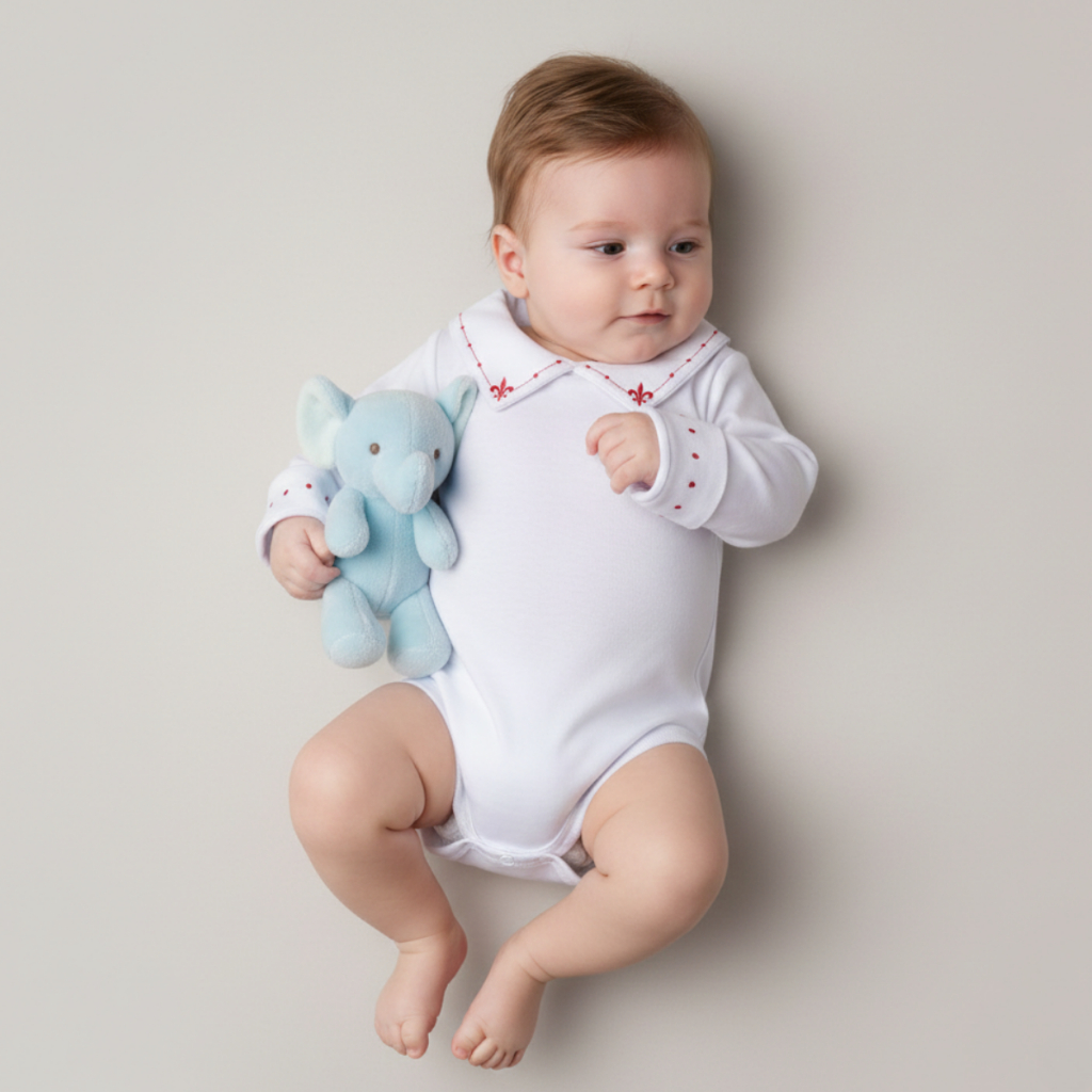 Body Bebê de Menino Gola e Punho Bordado 100% Algodão