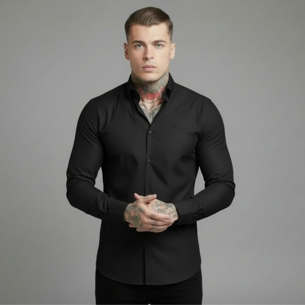 Camisa Masculina Social Manga Longa Slim Elastano Premium