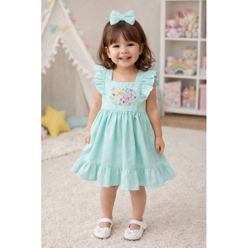Vestido Menina Infantil Bordado Colorido Arco Iris Borboleta 3 Marias