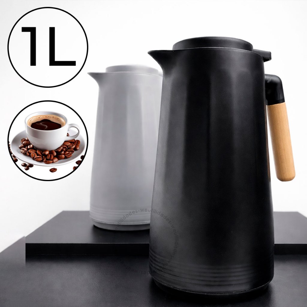 Garrafa Térmica de Café Chá 1 Litro Nórdica com Cabo de Madeira Estilo Retrô Bebidas Quentes
