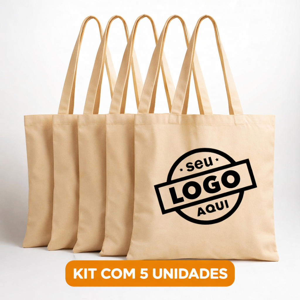 Kit 5 Ecobags Personalizadas | Seu Logo Aqui | Bolsa Algodão Cru | Brindes, Eventos e Empresas