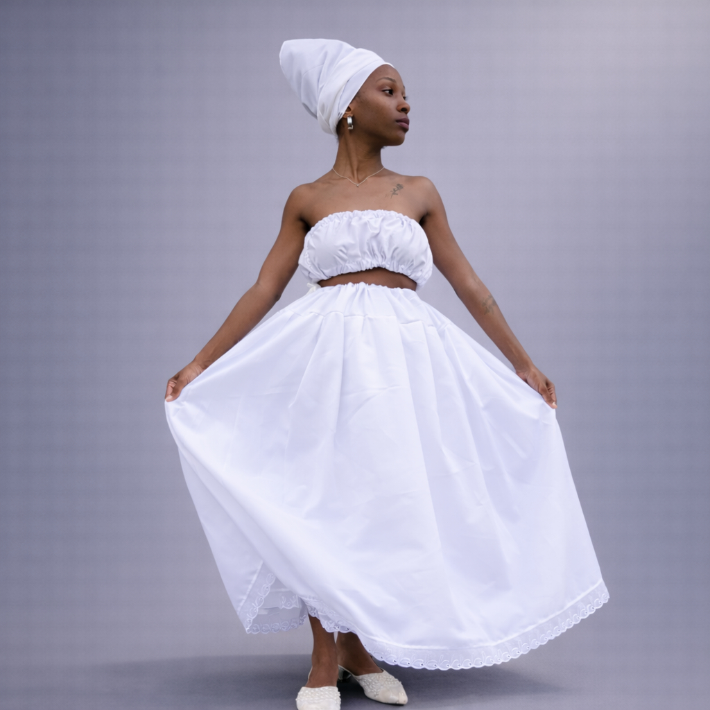SAIA RAÇAO BRANCA ROUPA PARA GIRA UMBANDA CANDOMBLE FEMININA