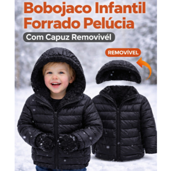 Bobojaco Infantil de Pelúcia com Capuz Removível de 8 a 16 Anos com 2 Bolsos- Casaco Quentinho SK 04
