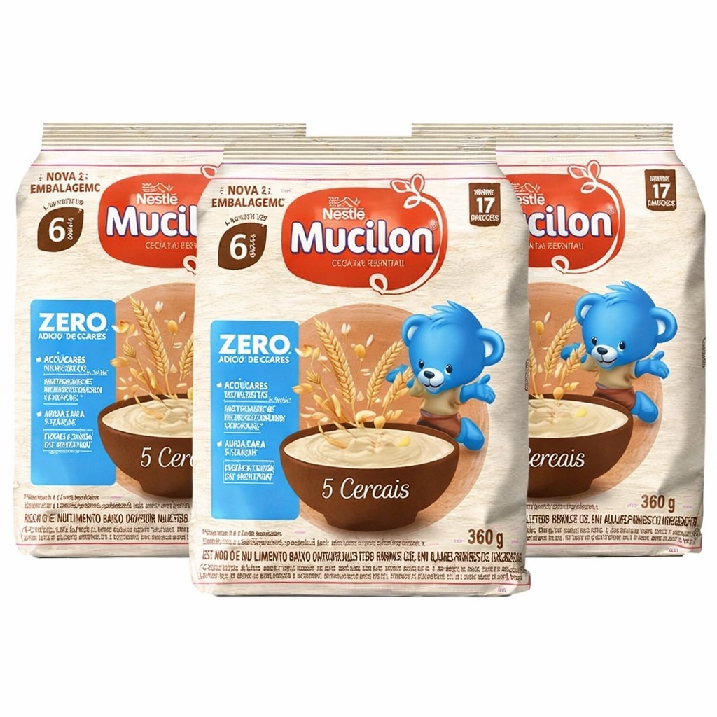 Kit 3 Mucilon Nestlé Zero Açúcares 5 Cereais 360g A Partir de 6 Meses