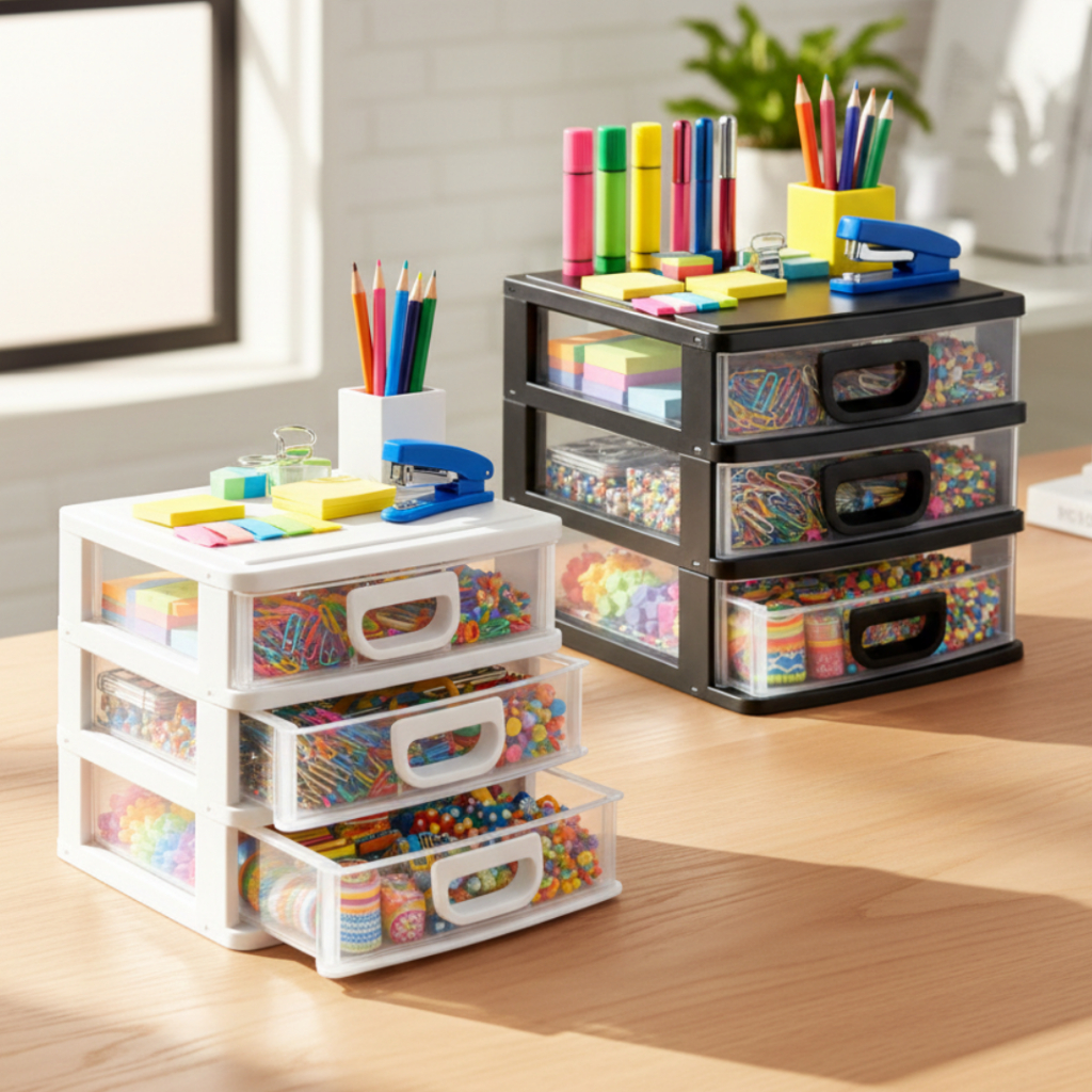 Gaveteiro Organizador Porta Treco de Mesa 3 Gavetas p/ Casa, Escritório, Material de Costura, Porta Joias