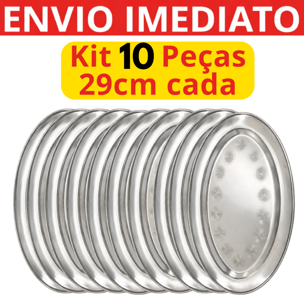 Travessa Inox Oval Bandeja Grande Rasa 29cm Para Porção Batata Bar Salada Restaurante Kit 10 peças