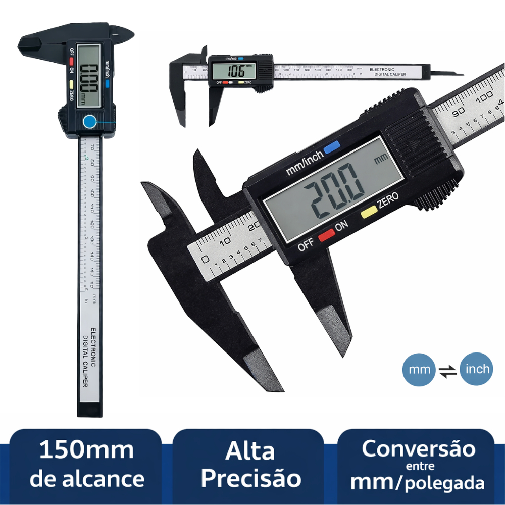 Paquímetro Digital Eletrônico Caliper De Fibra Carbono 150mm Display Lcd Profissional