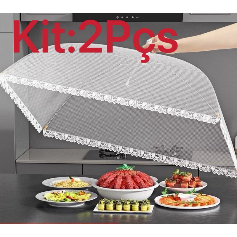 kit 2 peças Protetor Alimento Grande Tela Mosquiteiro Tule Higiene e Organização Cozinha