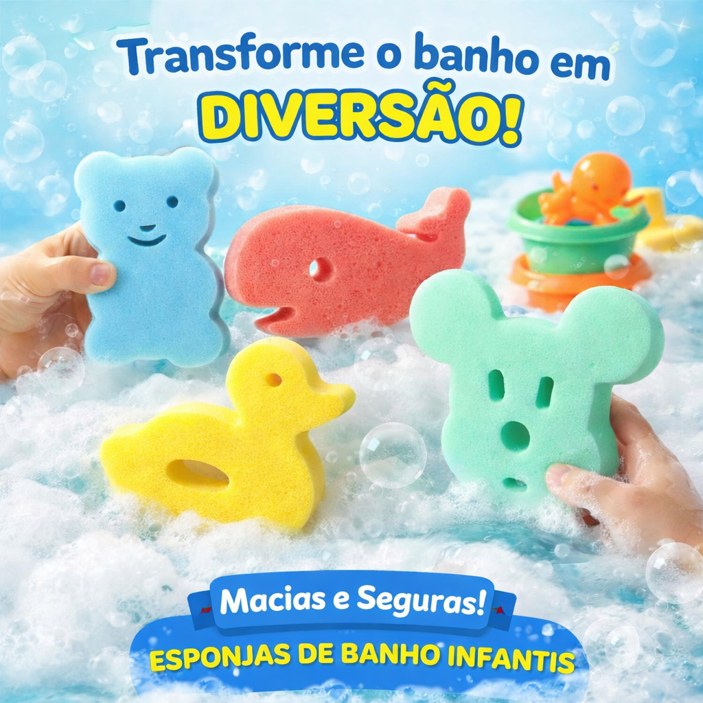 Kit 4 Bucha Esponja De Banho Infantil Bebe Divertida Macia Personagens Animal Sortidos