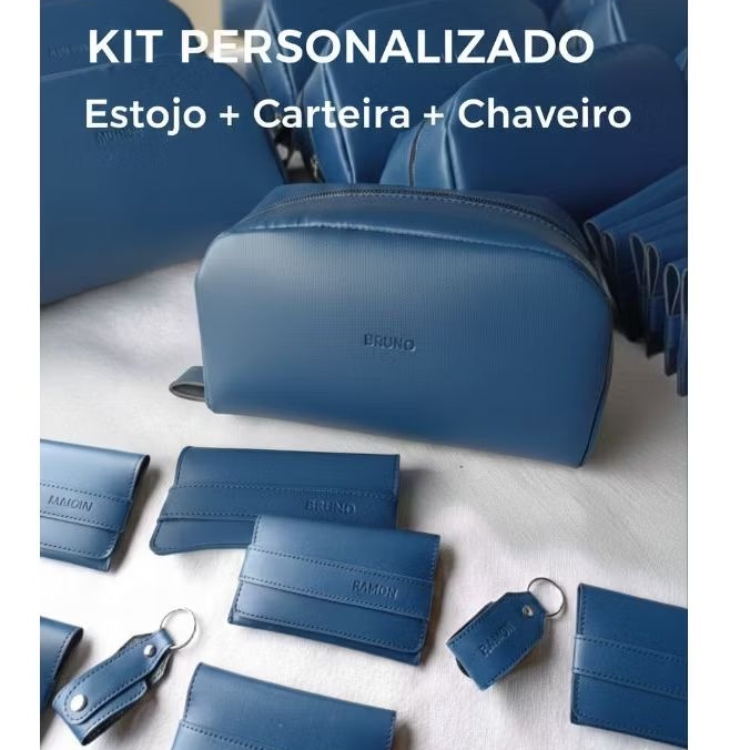 Kit Estojo Carteira Chaveiro Padrinho Personalizado com nome  caixa convite casamento
