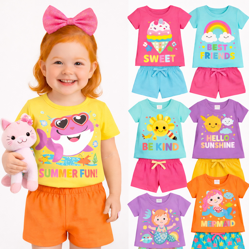 Kit Sortido 2 ou 4 Peças de Roupas Infantil Menina Verão Conjuntos de Verão Sortidos Feminino Infantil Pronta Entrega