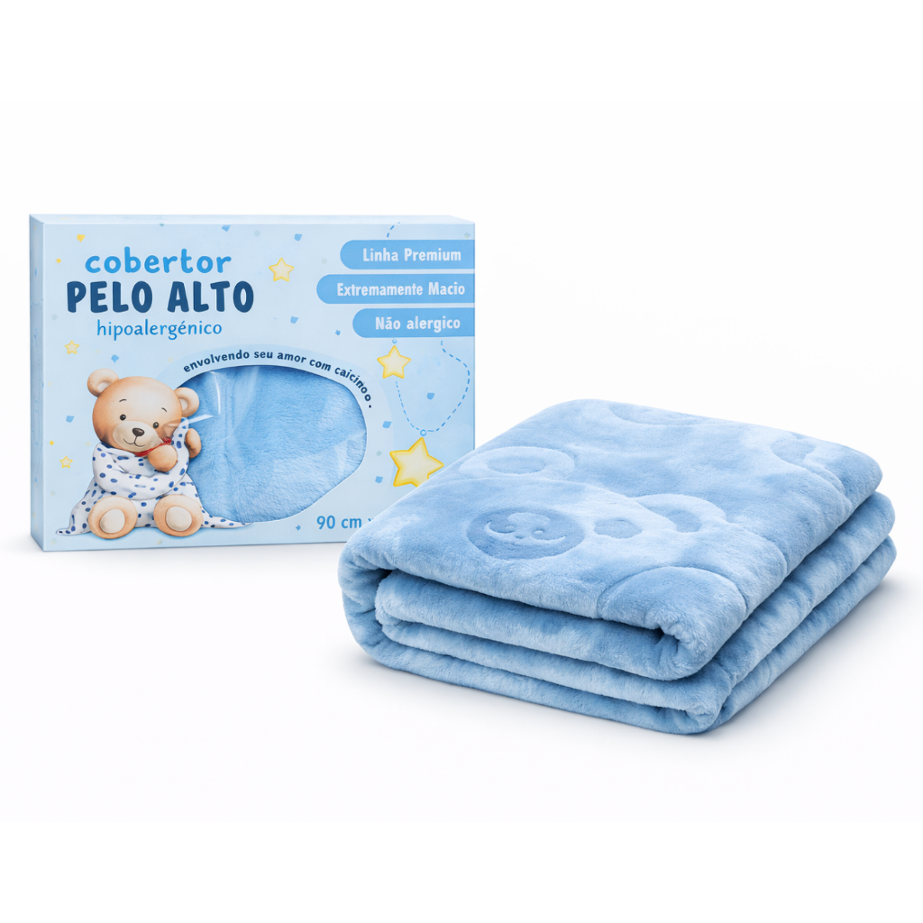 Cobertor Bebê Hazime Azul Estampa Alto Relevo 90×110 cm | Maciez e Aconchego Premium