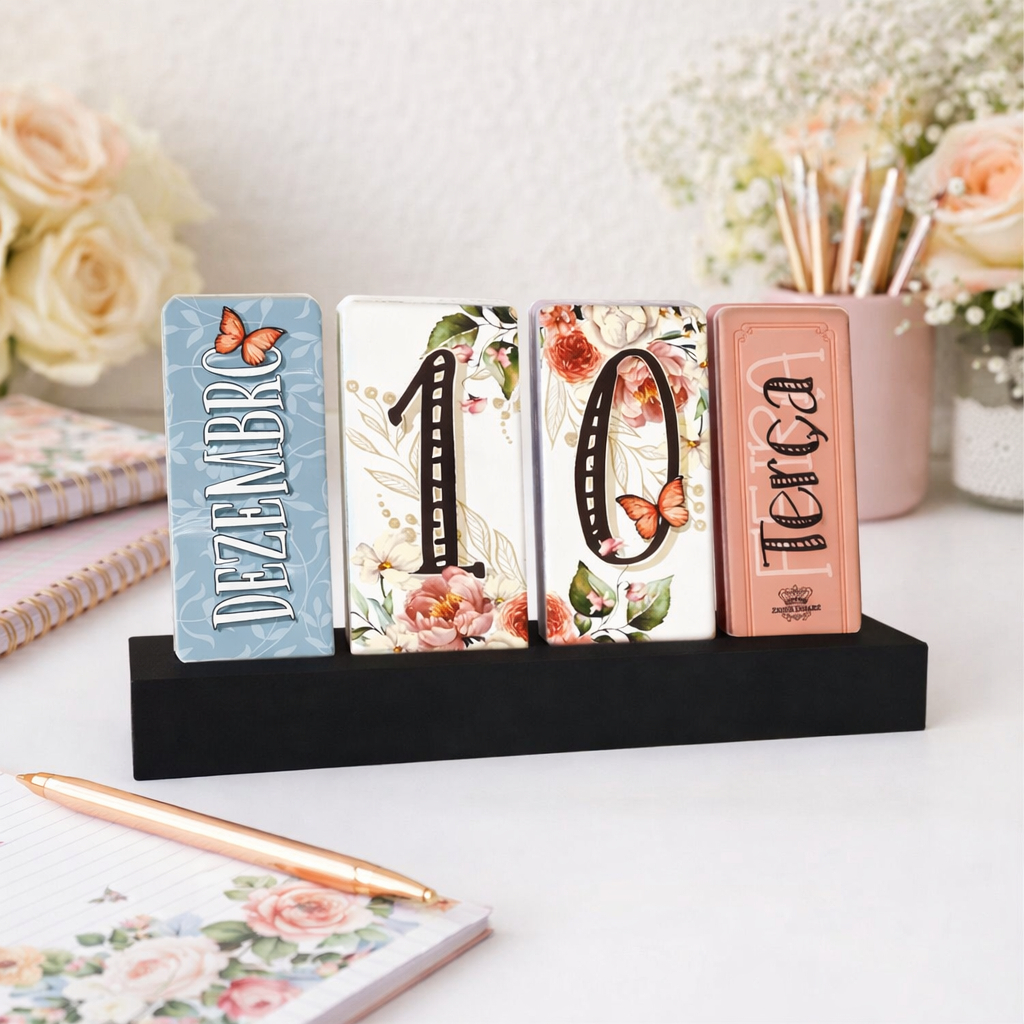 Calendário Permanente de Mesa - Floral Borboletas