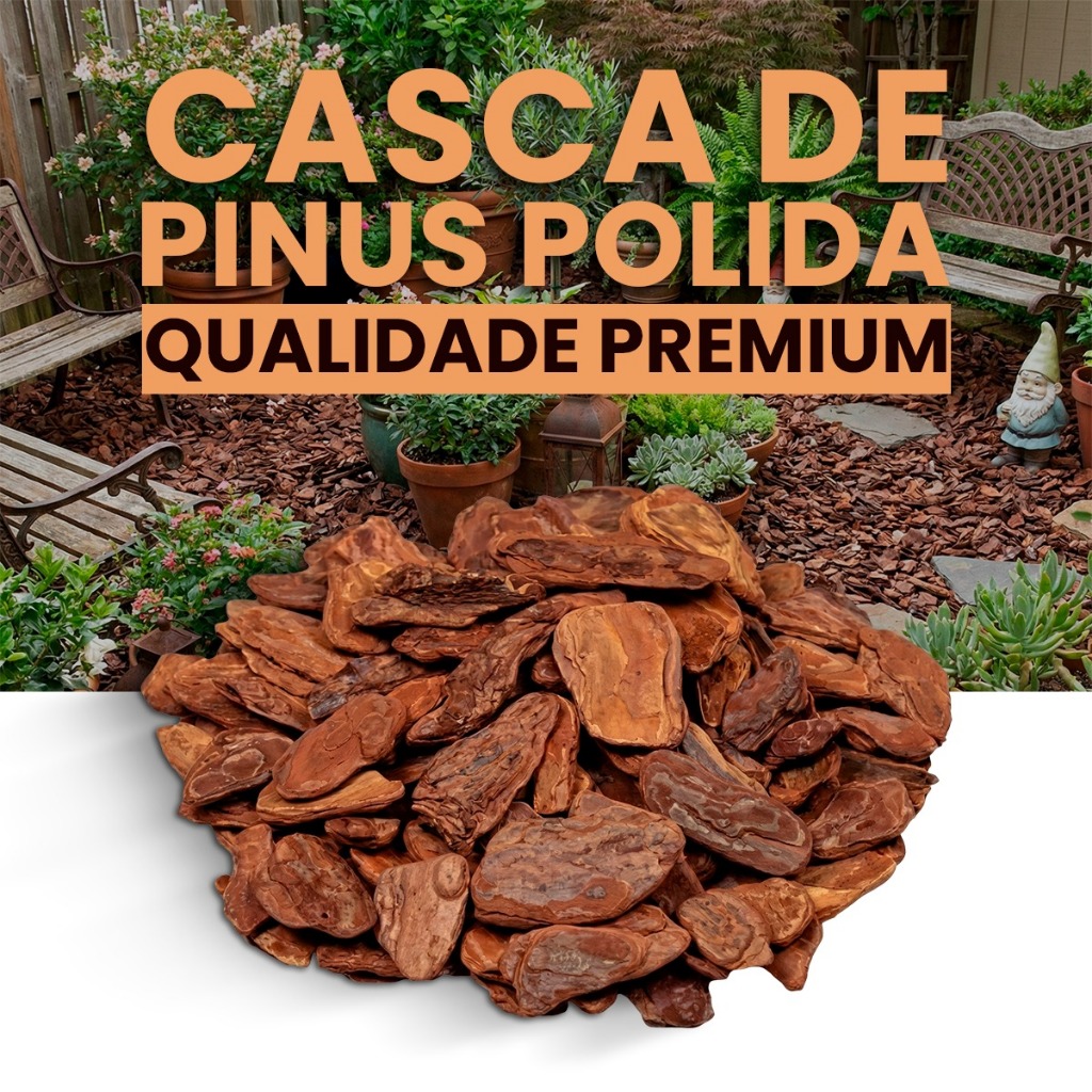 Casca de Pinus Polida para Jardinagem e Paisagismo Natural e Biodegradável
