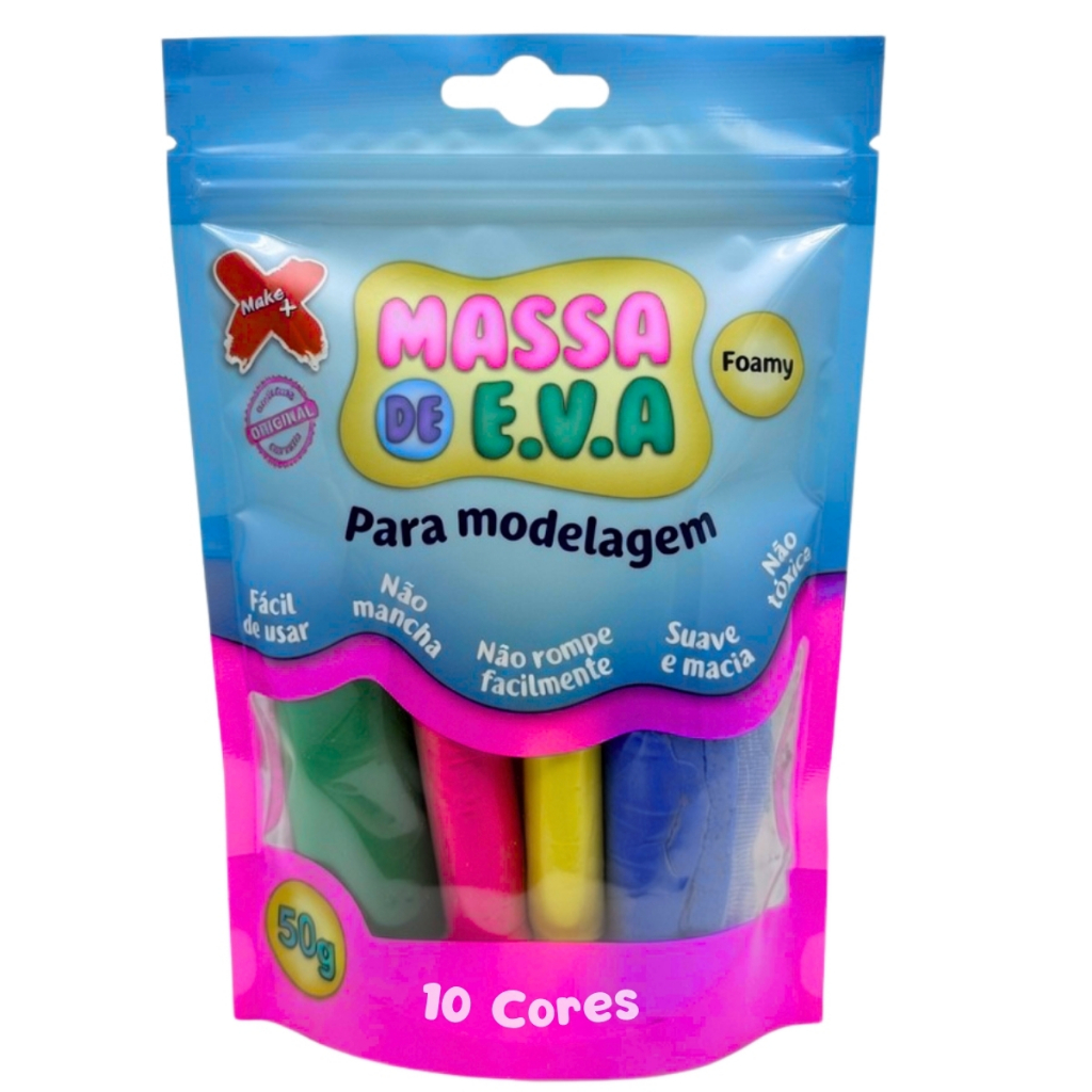 Kit Massa EVA Make+ 10 Cores Atóxica Não Gruda Nem Mancha Brinquedo Educativo Infantil