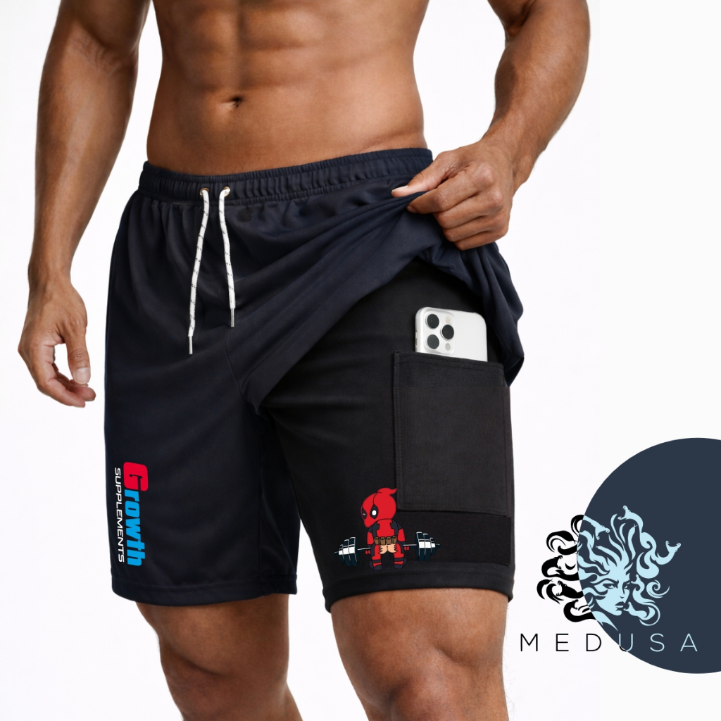 Bermuda Compressão 2em1 GROWTH DPLL Masculina DryFit + Elastano Ideal Academia Corrida Bike Crossfit