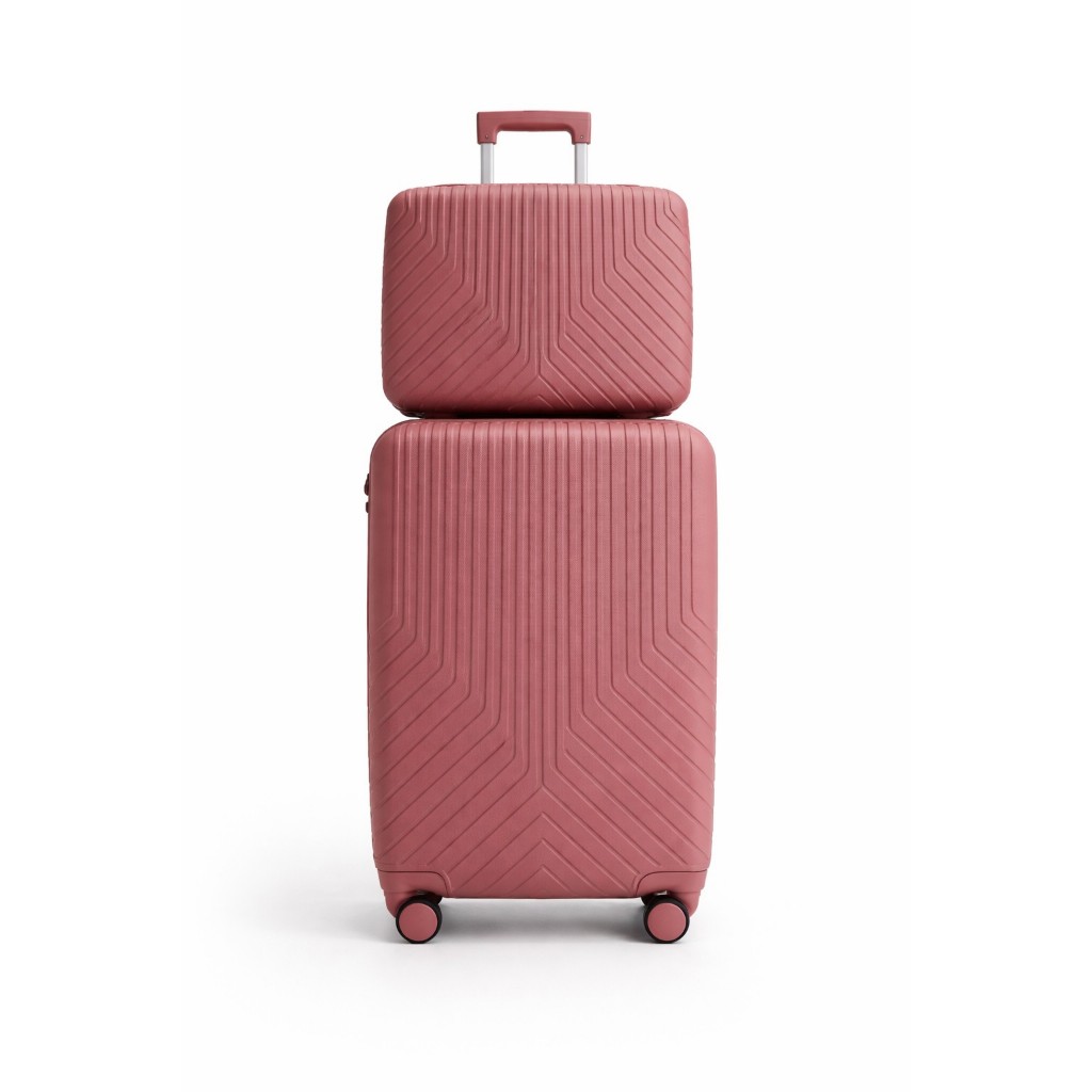 Mala de Viagem Rose Média 23kg + Frasqueira Polipropileno Resistente Rosé Rodinhas 360°  Cadeado TSA
