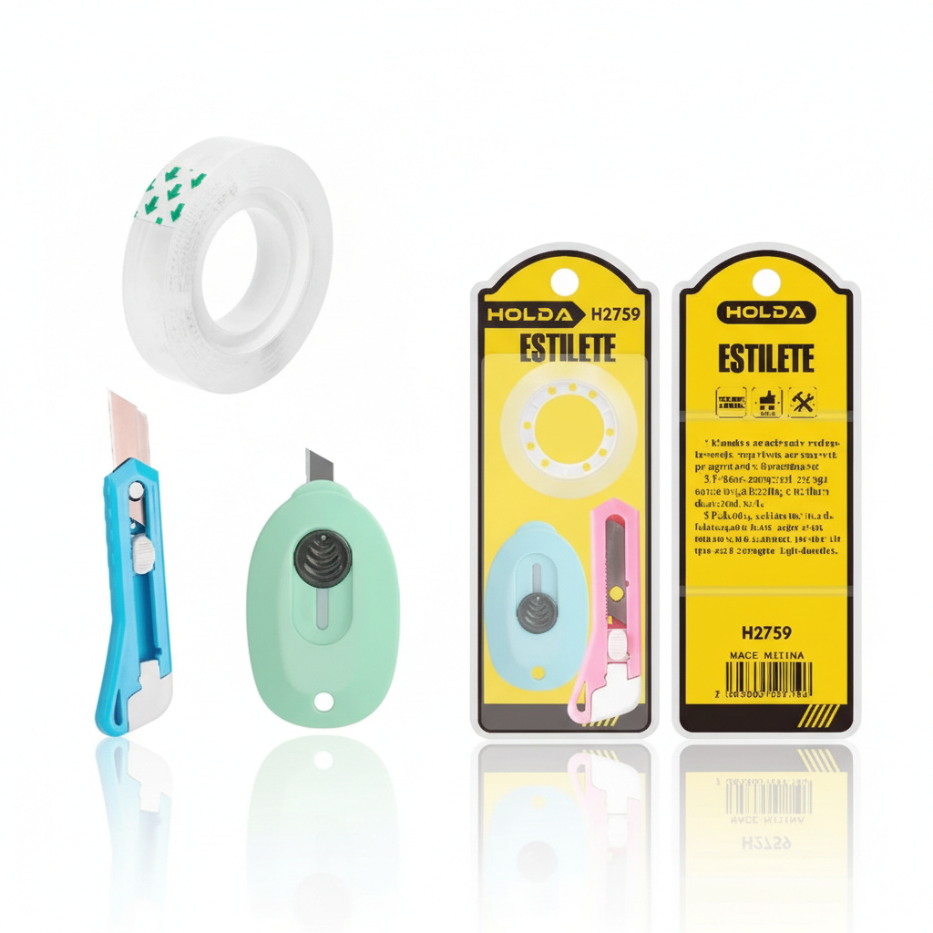 Kit Mini Estiletes Portáteis com Fita Adesiva para Corte de Papel Uso Diário Compacto Wassay