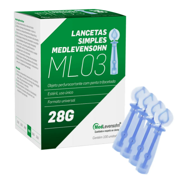 Lancetas Agulha Para Medir Glicose 28G- Descartáveis, Estéreis, Ponta Trifacetada