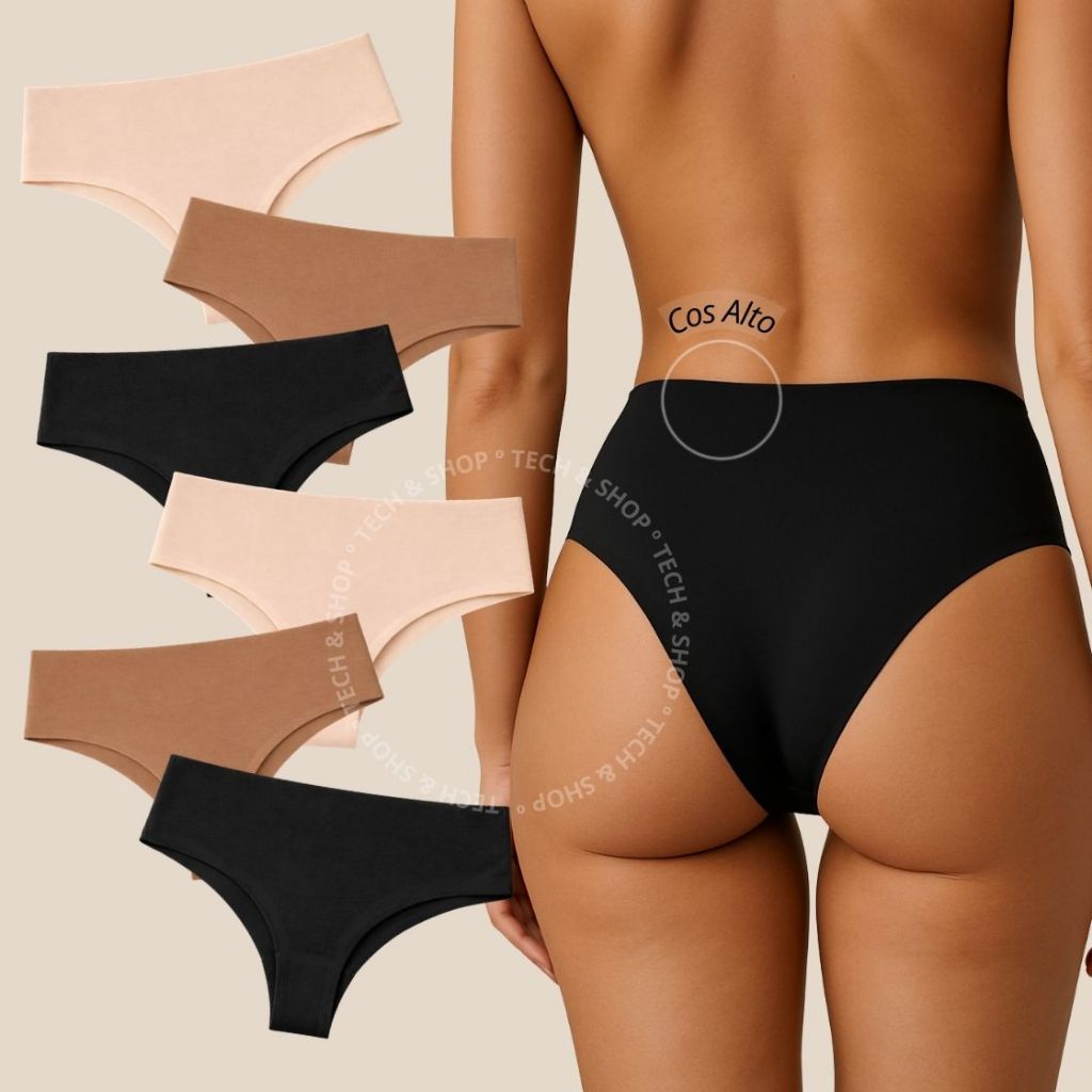 Kit 10,8,5 ou 3 Modeladora Cós Alto Tanga Não Marca Sem Costura Alta Qualidade